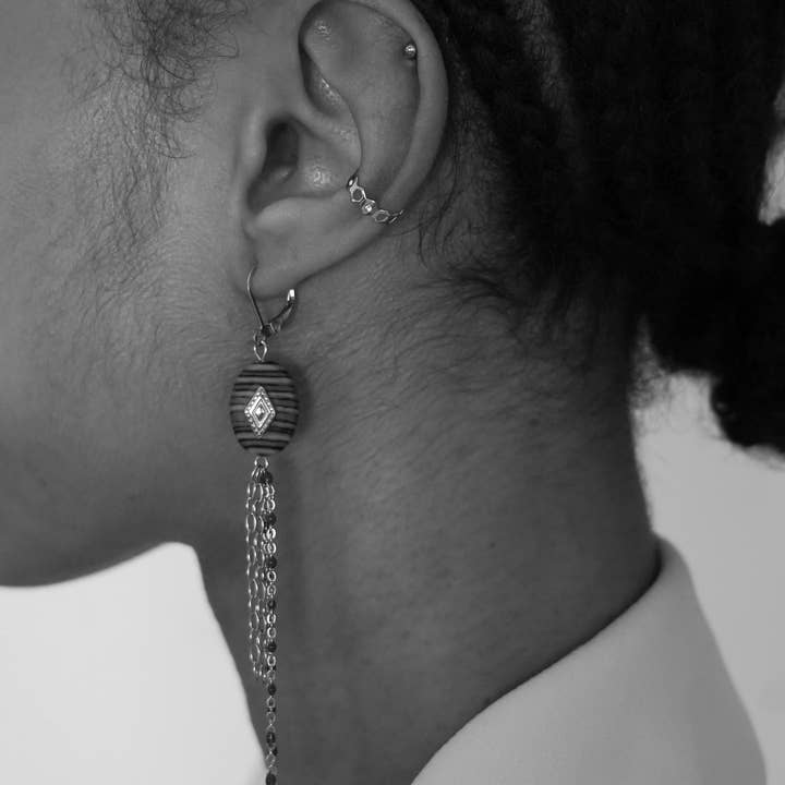 Bijoux 7bis - Vente Boucles d'oreilles ear cuffs/bagues d'oreilles - Boucles Oreilles Ear Cuff Créoles Ajustable Maille Strass
