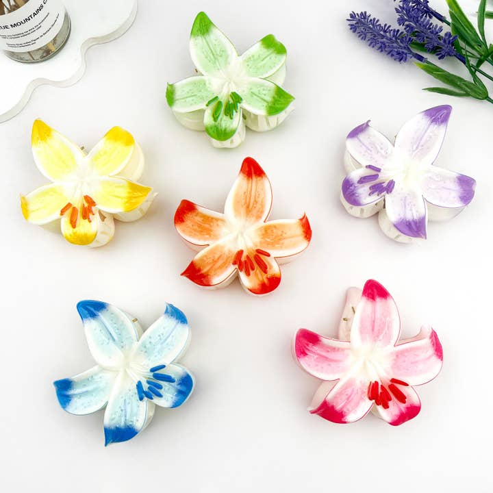 Garra de Cabelo com Estampa de Flor de Lírio Elegante por atacado de mildstyles