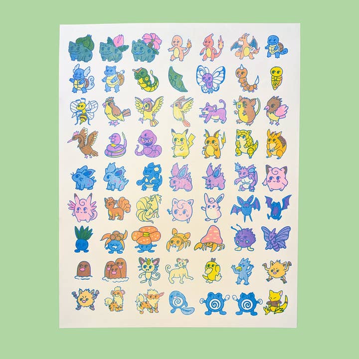 Christina Hu - Wholesale Art Print - Minutemon Pokemon print | 11"x14" Risograph Print