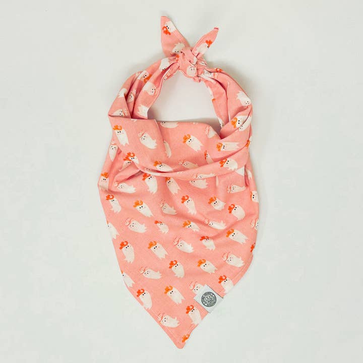 Boo Dog Bandana | Ghost Cowboy Halloween Pink Pet Scarf for wholesale by Camp Hound