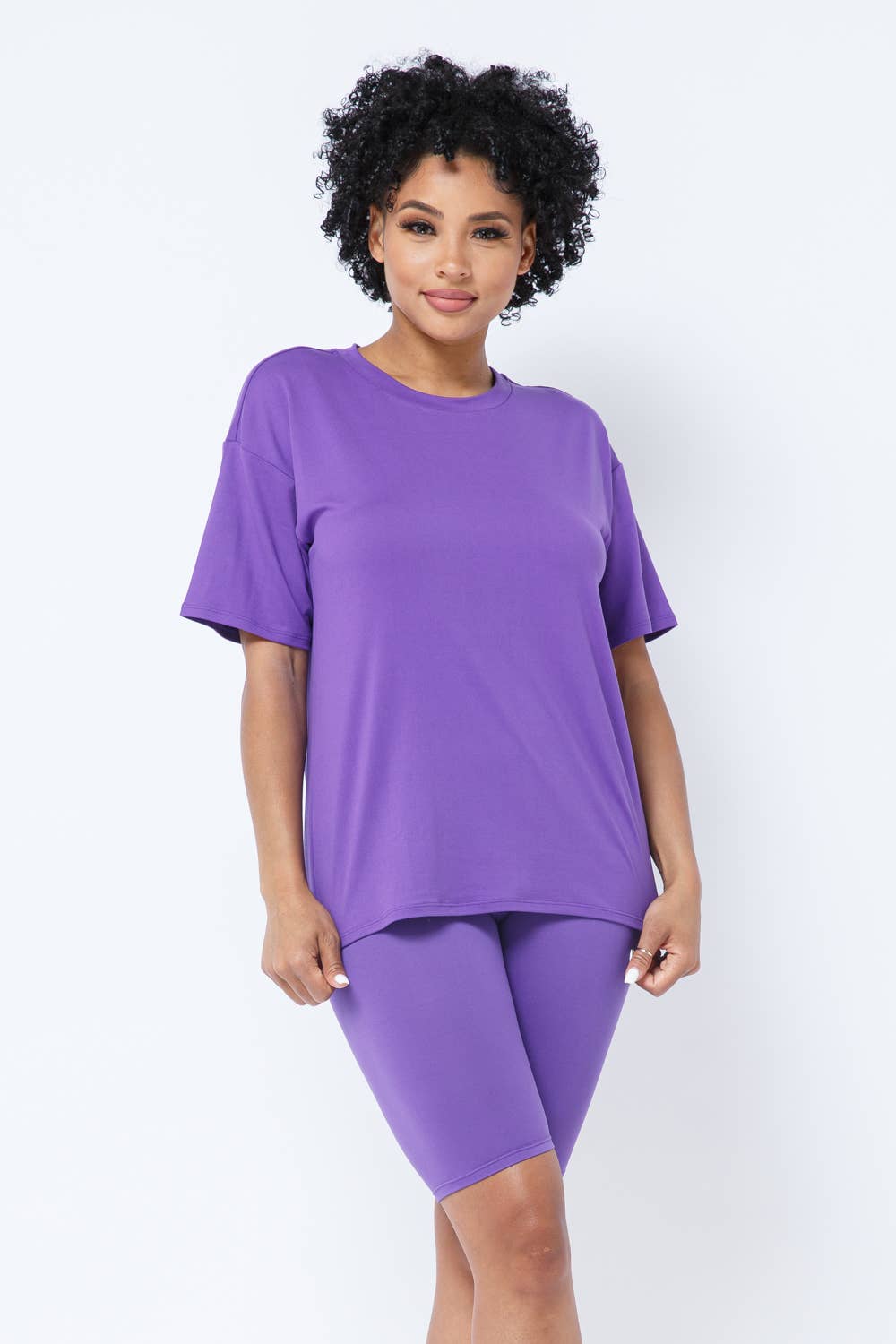 Julia by LoveJ - Vendita all'ingrosso Completo loungewear - Donna - Set di pantaloncini da bici con scollo tondo spazzolato15