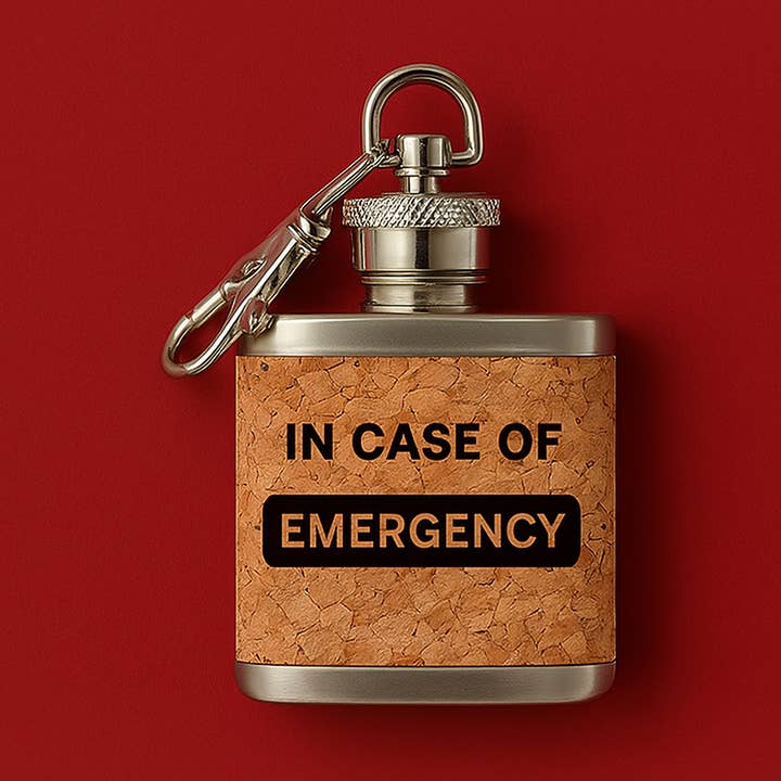 'In Case Of Emergency' Mini Cork Hip Flask Keyring for wholesale by CGB Giftware