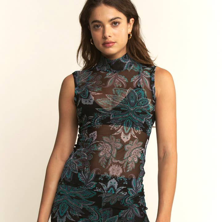 Boho Paisley Bandana Print Turtleneck Cocktail Tank Top for wholesale by YNEZ