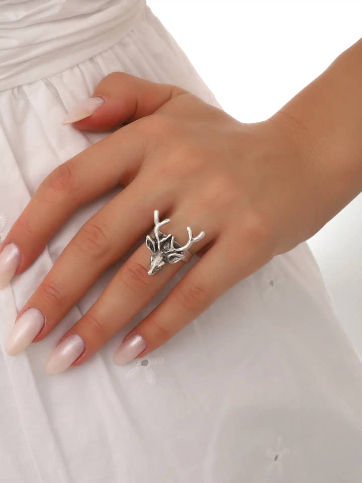 925K Sterling Silver Plated Deer Ring for wholesale by Hadley Jewelry
