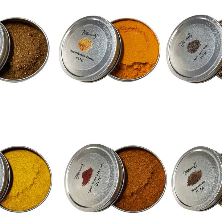 Flavor Temptations - Vendita all'ingrosso Mix di spezie secche - Set regalo campionatore di spezie indiane biologiche (6 barattoli) | Senza glutine