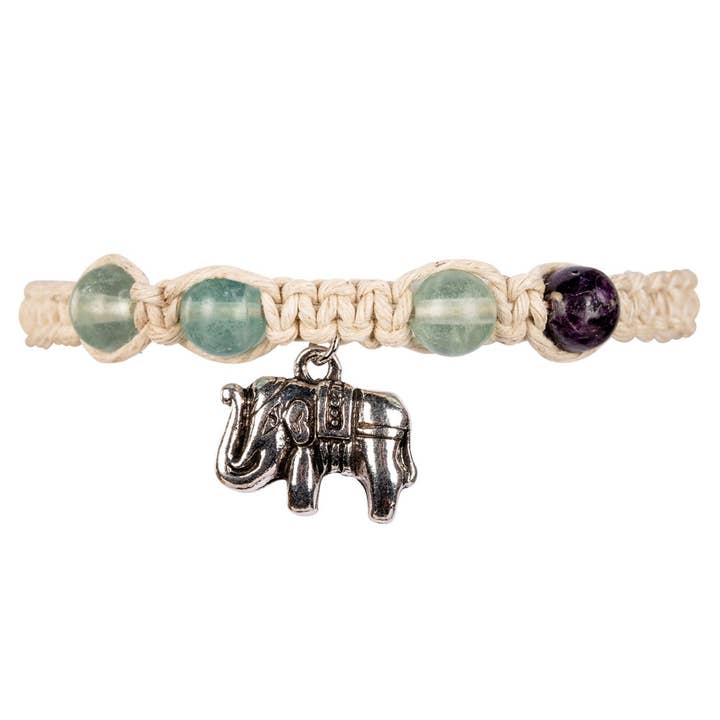 PULSEIRA ELEFANTE CHARME DE CÂNHAMO COM CONTAS VERDES FLOURITAS por atacado de Benjamin International