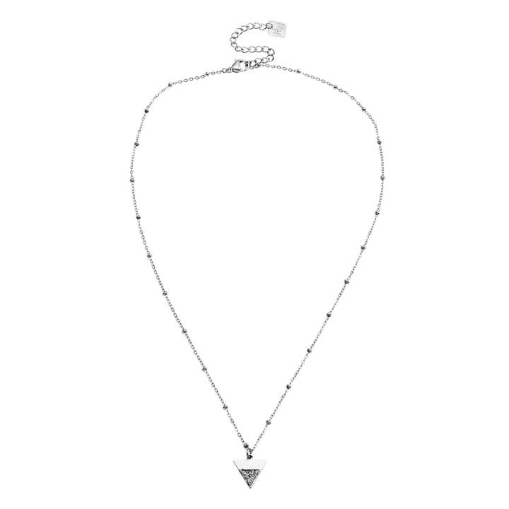 Collier à chaîne perlée URIKA avec pendentif triangle pavé de zirconia en argent pour la vente par HACKNEY NINE
