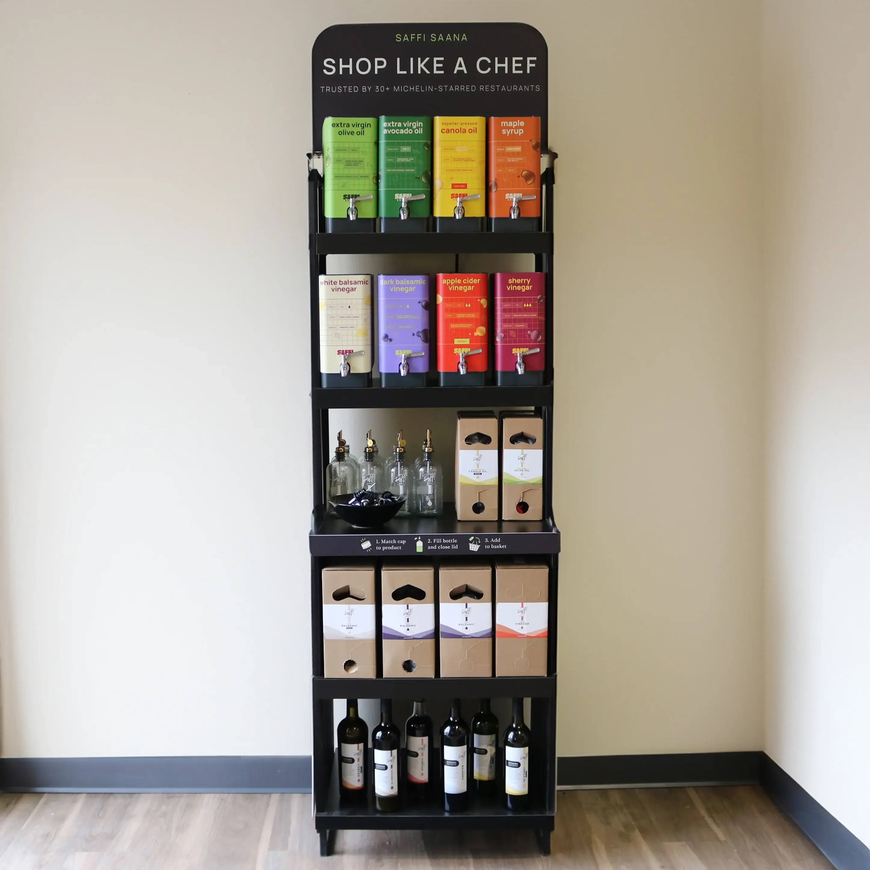 Saffi Saana - Venta al por mayor Estantes de exposición de minoristas - Alimentos y bebidas - Fijación de metal Saffi Saana con señalización3