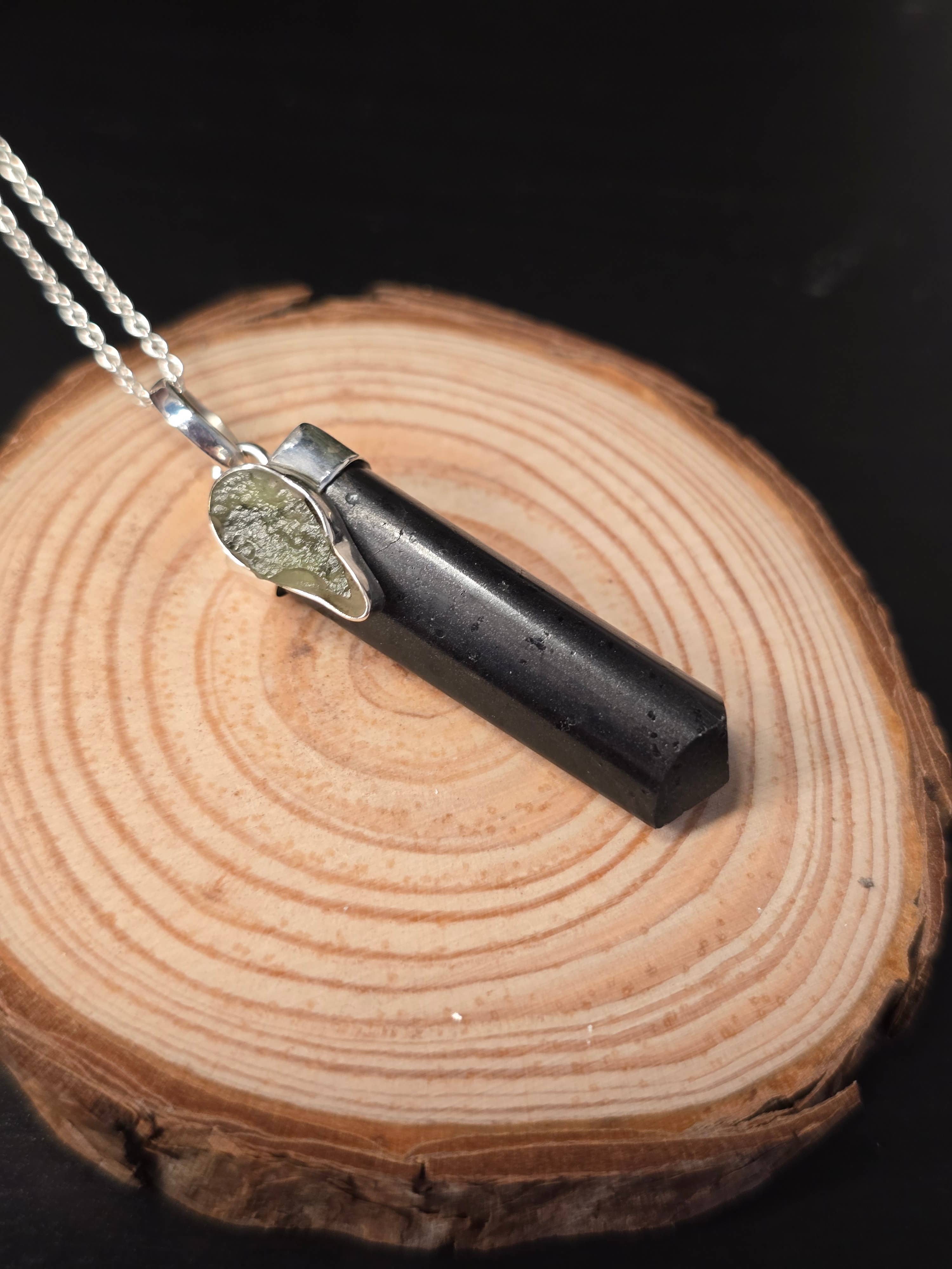 Crystal Cove Minerals – wholesale Jewellery set – Moldavite and Black Tourmaline Sterling Silver Pendants & Ch8