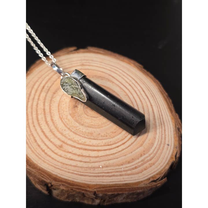 Crystal Cove Minerals – wholesale Jewellery set – Moldavite and Black Tourmaline Sterling Silver Pendants & Ch8