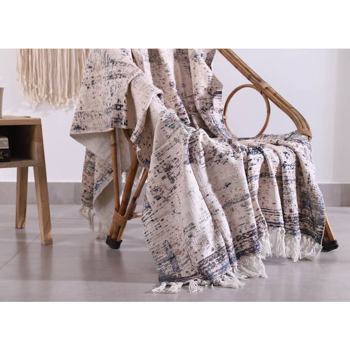 Linen Connections - Wholesale Throw blanket - Luxury Rustic Cotton Wool Throw Rug - White3