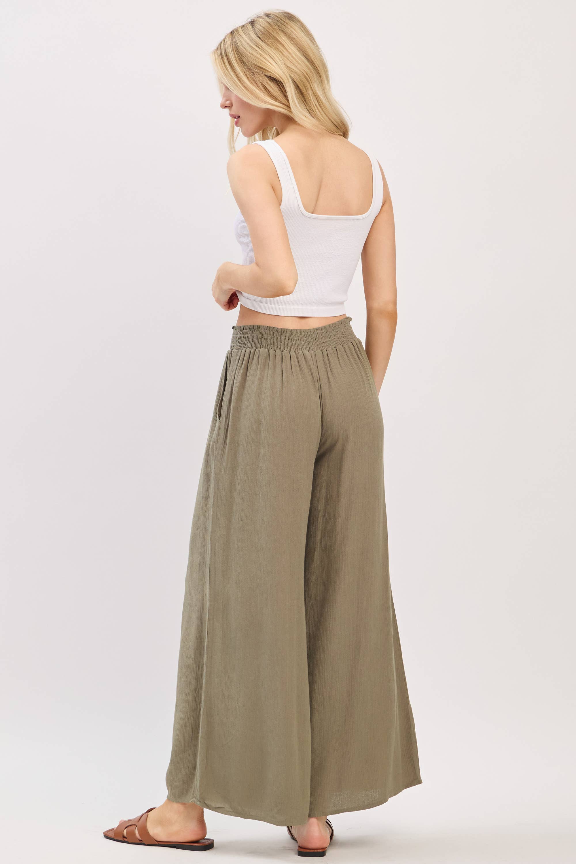 Final Touch - Wholesale Pants - Women's - Waist Smocked Wide Leg Pants - VLP70000315