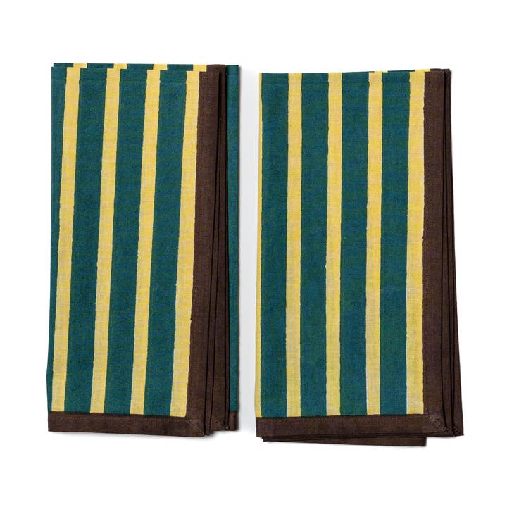 Block Stripe Napkins - Lemon / Forest Green for wholesale by YOD&CO
