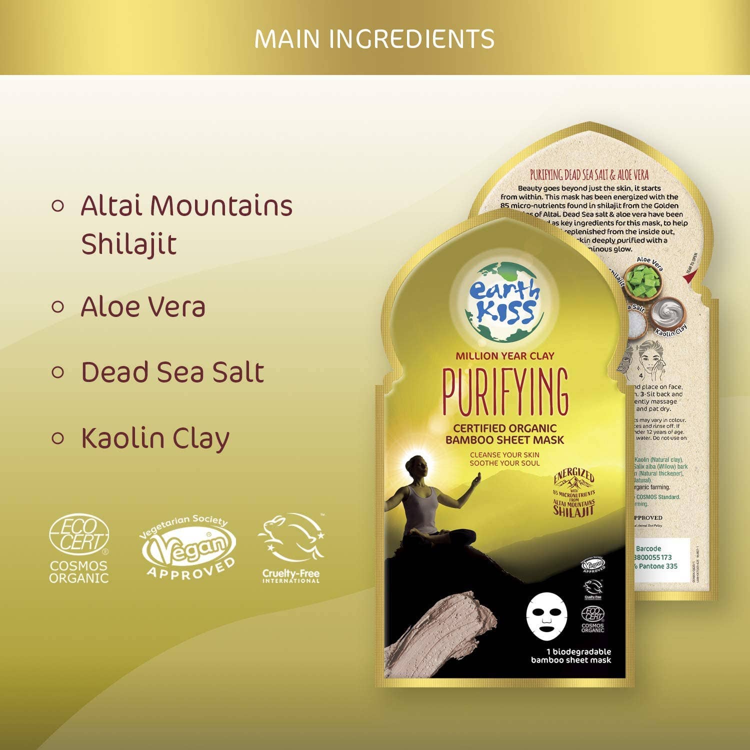 Beauty Goddess – wholesale Skincare face mask – Earth Kiss Inspirations Purifying Organic Bamboo Sheet Mask with Shilajit and Million Year Clay to Cleanse Your Skin2