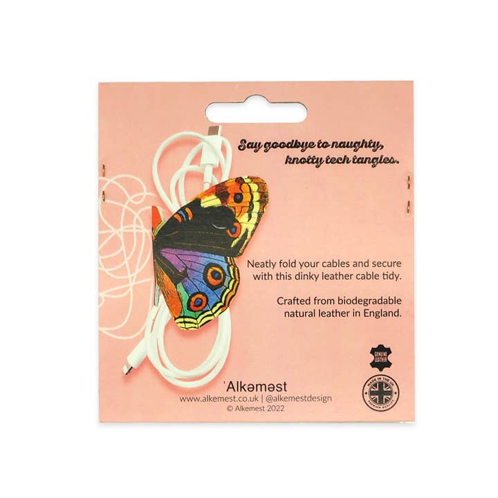 'Alkemest – wholesale Cord holder – Green Butterfly Cord Holder / Printed Leather Cable Tidy