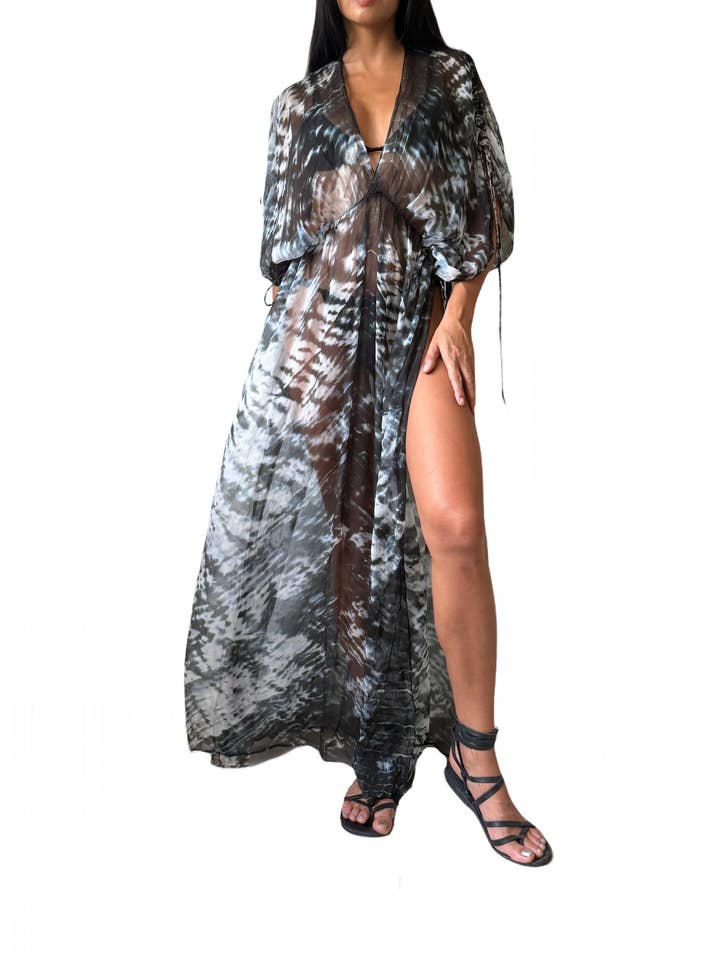 Celeste Kaftan in Black/White for wholesale by Shroud