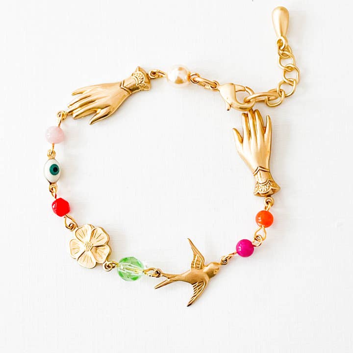 Nest Pretty Things - Wholesale Charm/Dangle Bracelet - Adjustable Evil Eye Charm Bracelet With Pearl And Beads