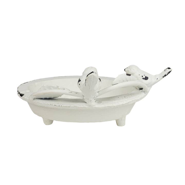 Foreside Home & Garden - Wholesale Bath Soap Dish - Flora Bird Soap Dish White Cast Iron3