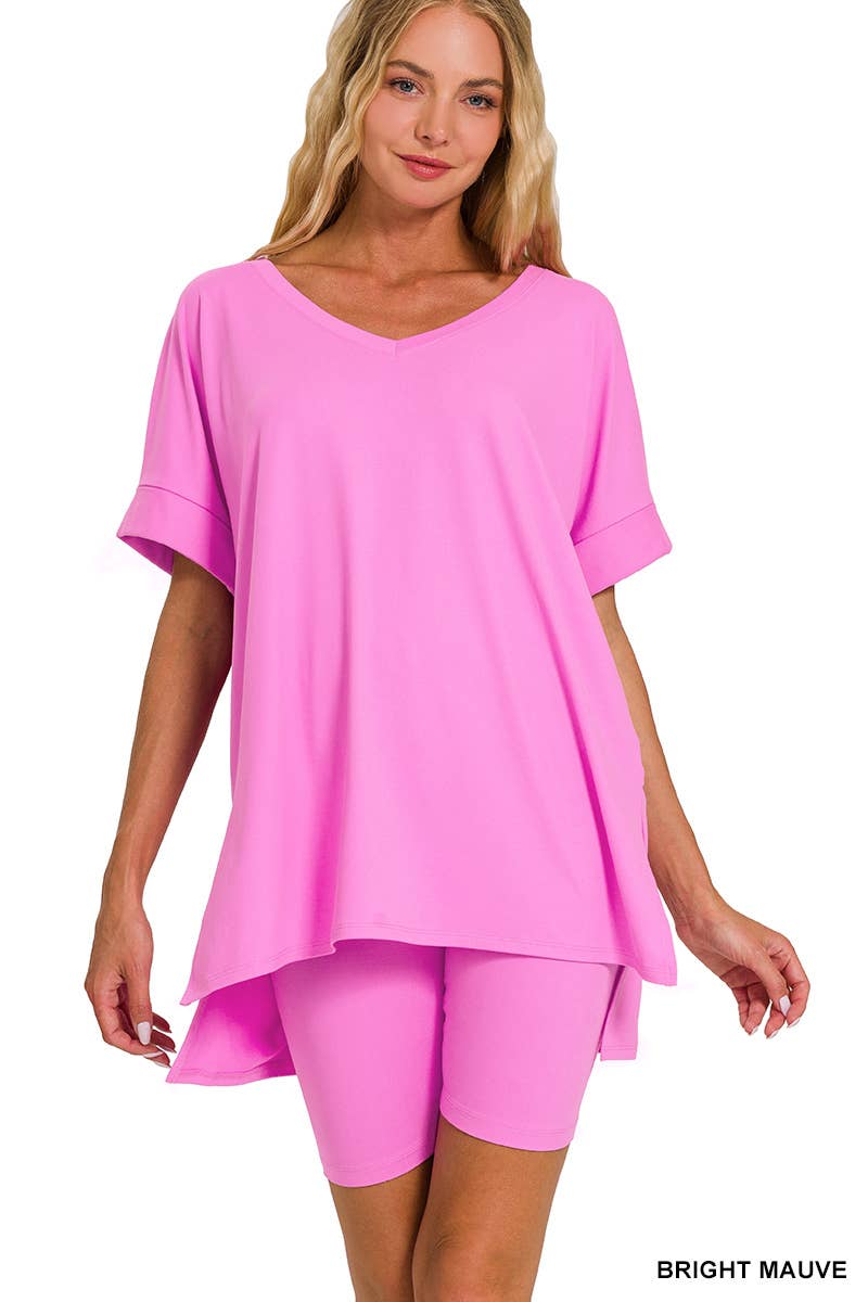 Vanilla Monkey - Wholesale Top & Short Set (NOT Loungewear) - Women's - Brushed Dty Microfiber V-neck Top And Biker Shorts6