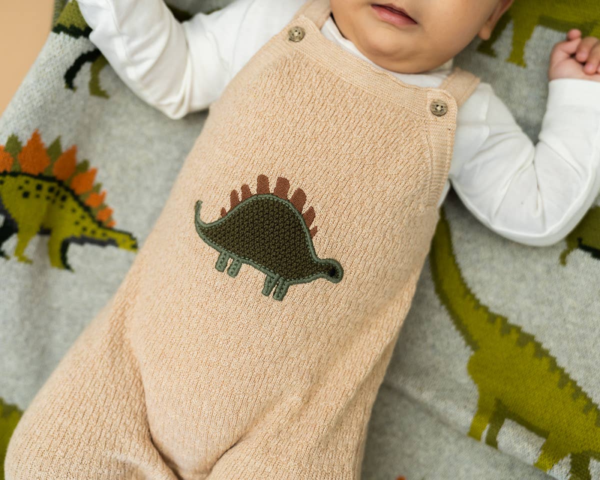 Haferflocken-Heide Dino Besticktes Baby-Strick-Overall-Set (Bio) für den Großhandel auf Faire3