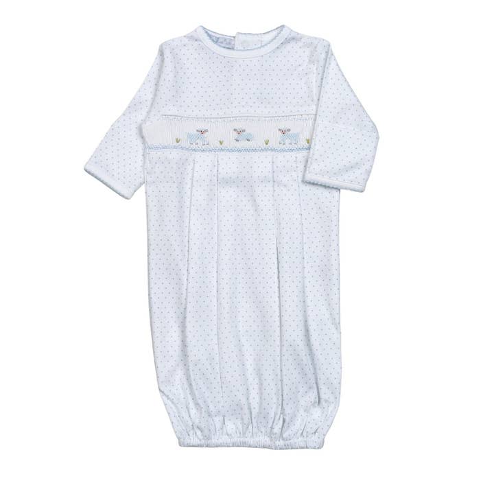 Hug Me First - Wholesale Babygown - Baby - HVB-519 BLUE BABY SHEEPS HAND SMOCKED GOWN