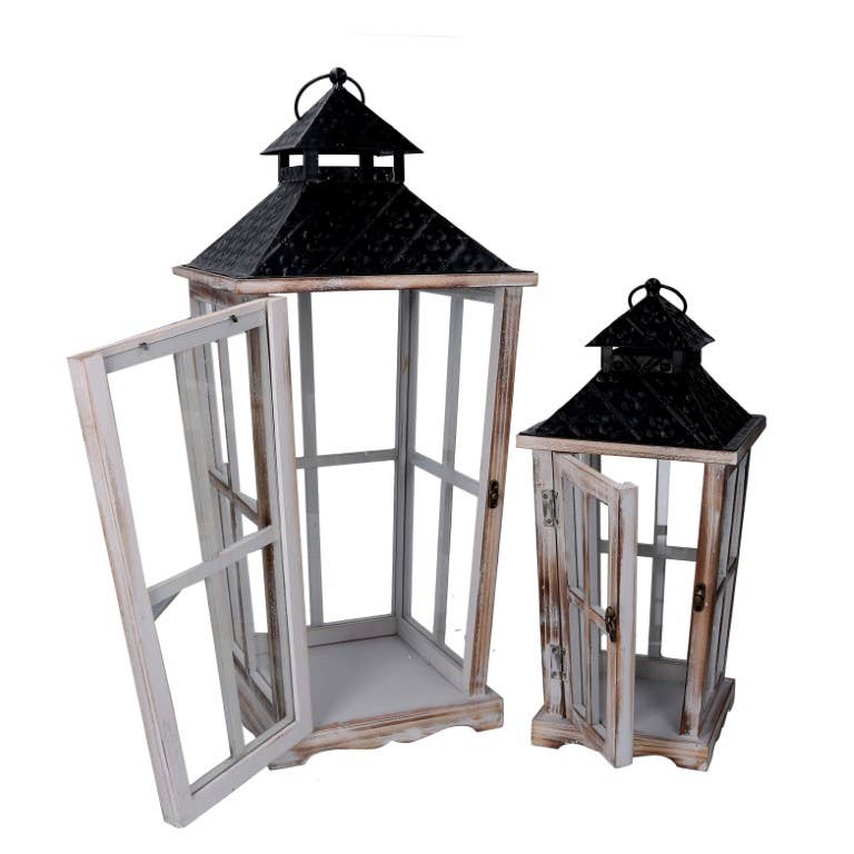 Vit Lanterna Trä 1-2 Vitbetsad Rektangulär CM28x28h65 för wholesale på Faire0