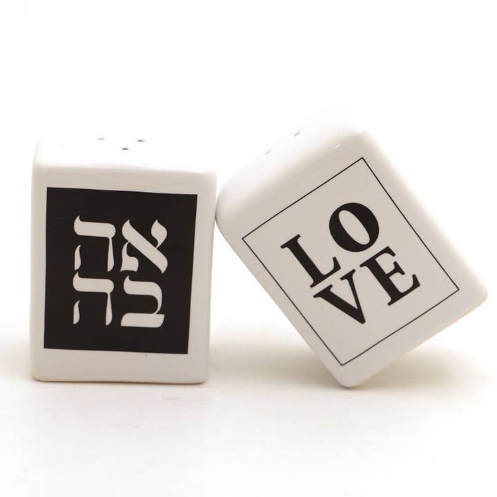 Lenny Mud - Wholesale Salt & Pepper Shaker Set - Love Salt and Pepper Shakers with Hebrew, Judaica, Ahava