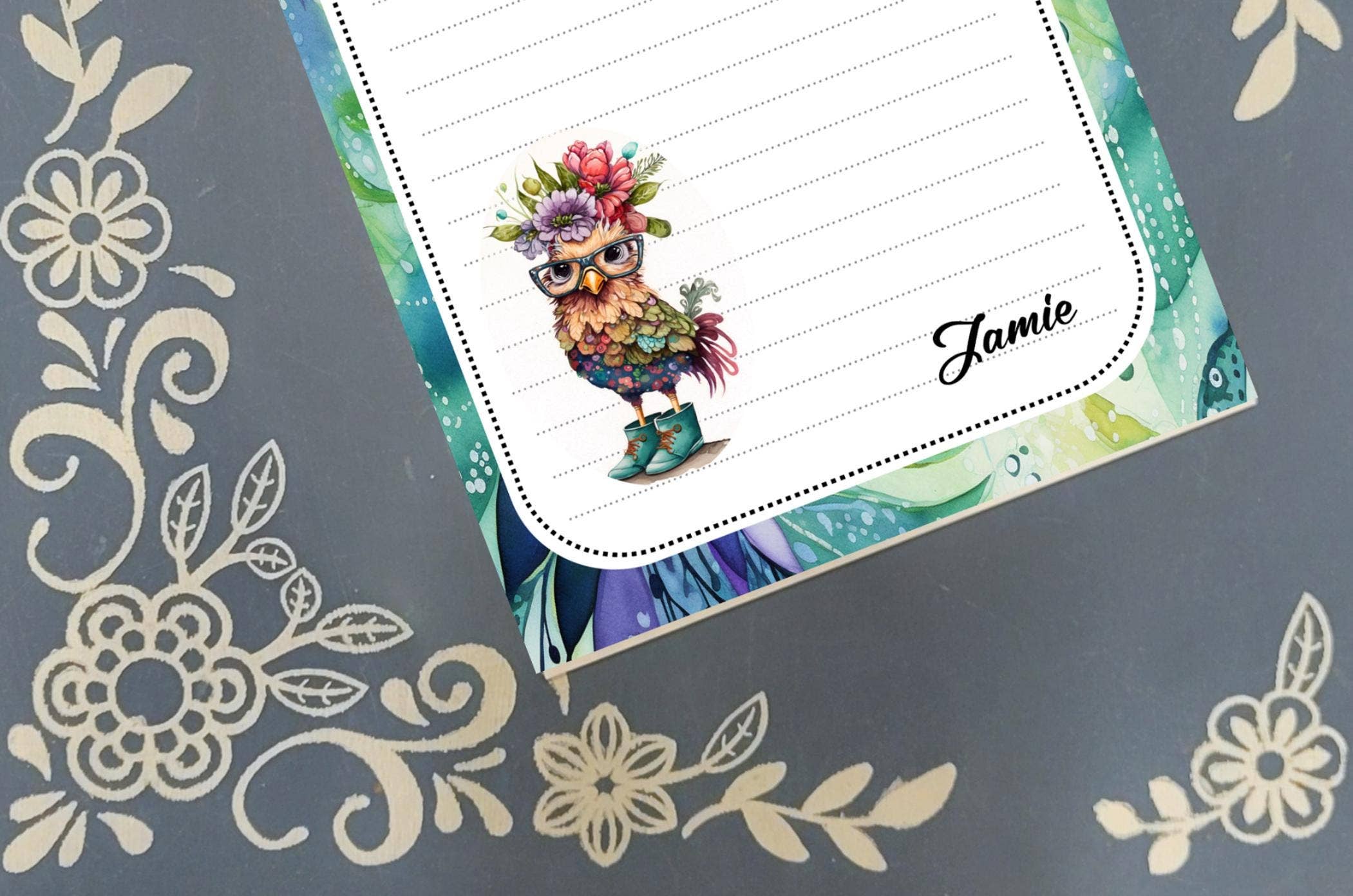Mrs. B's Stationery & Gift Shop - Wholesale Notepad - Notepad Fancy Chicken, Teal, Stationery1