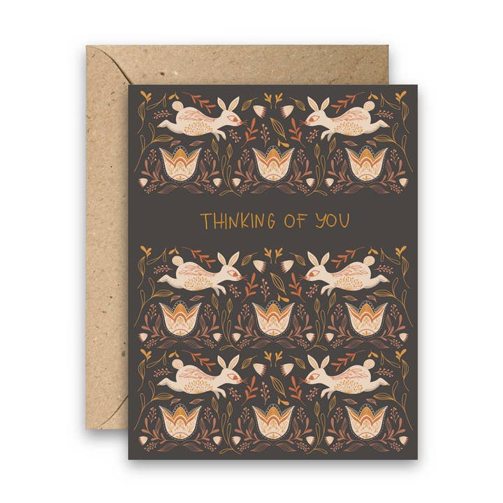Amicreative - Wholesale Ik denk aan je-kaartje - Thinking of You Bunnies Gold Foil Wenskaart0