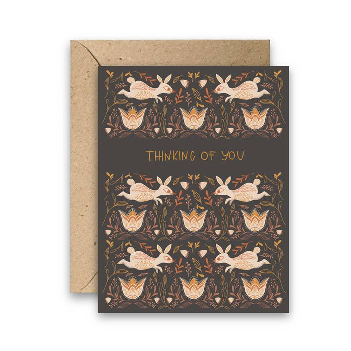 Amicreative – wholesale Thinking of you card – Thinking of You Bunnies Gold Foil Greeting Card