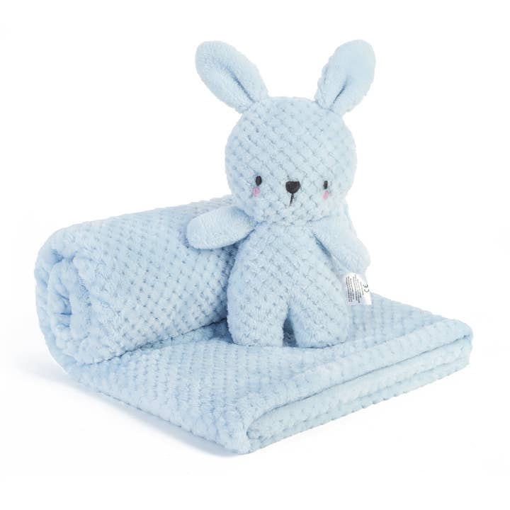 Baby Blanket with Plush Bunny or Bear Toy for wholesale by Floris Linens