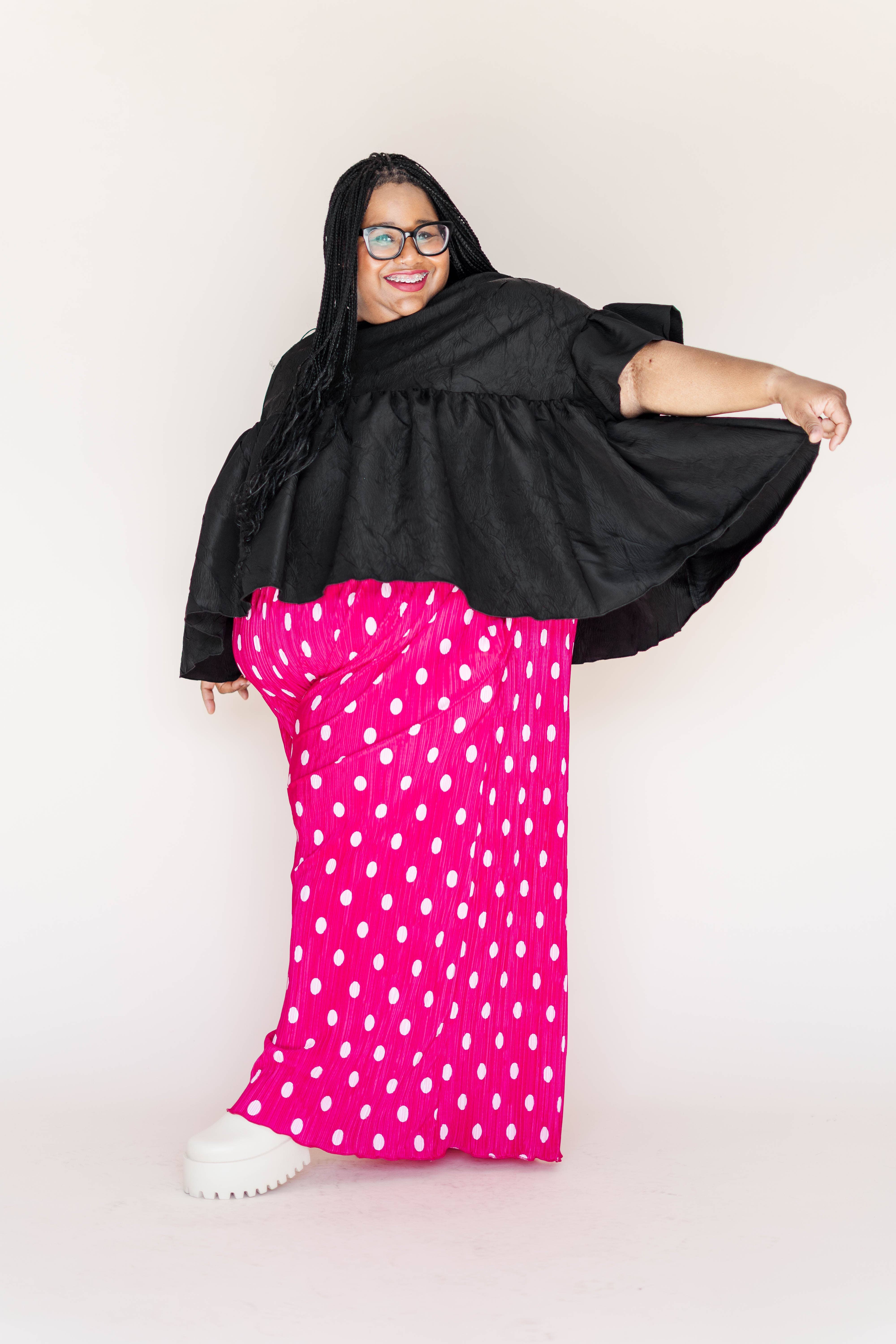 Nettle Studios - Wholesale Pants - Women's - Size Inclusive Hot Pink & White Polka Dot Pleated Flare Pant36