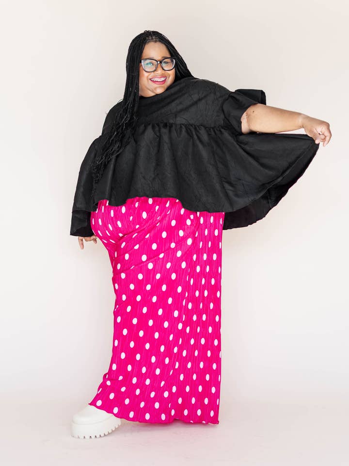 Nettle Studios - Wholesale Pants - Women's - Size Inclusive Hot Pink & White Polka Dot Pleated Flare Pant36