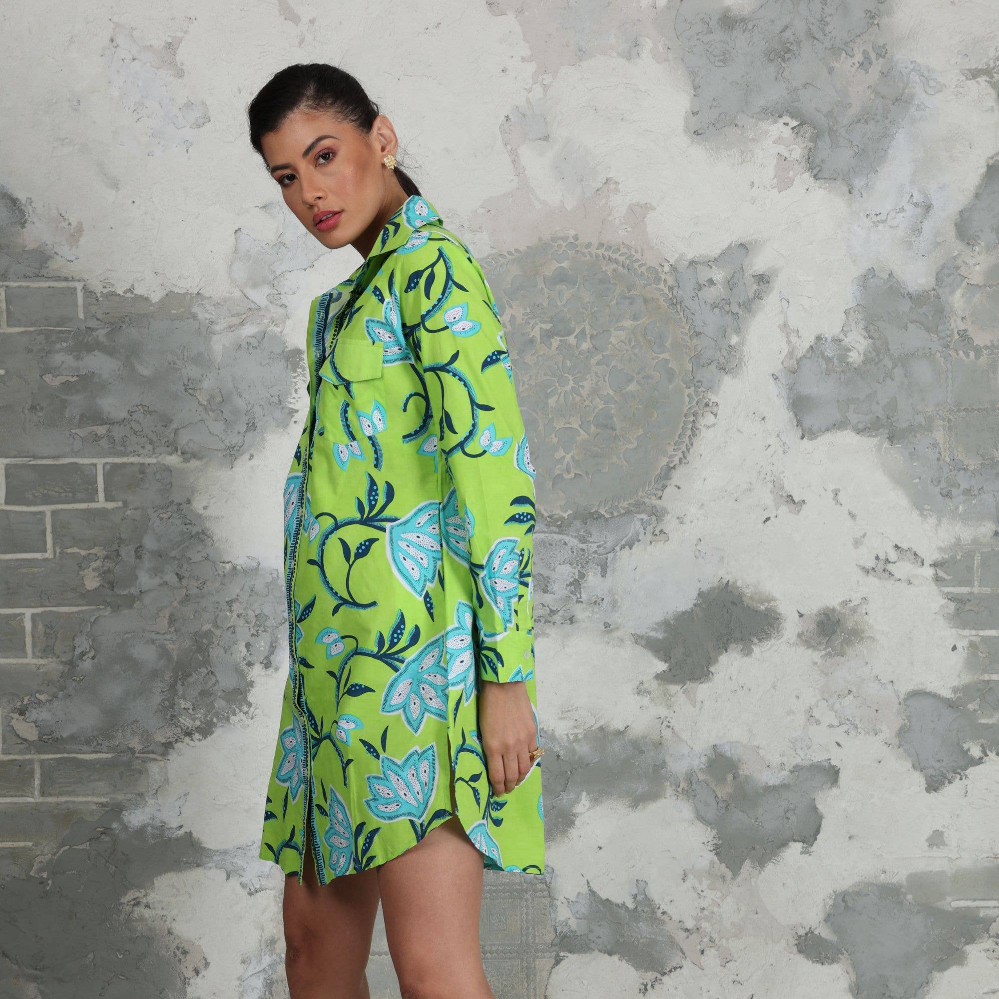 Avani Del Amour – Vestido - Mulher por atacado – Vestido camisa de manga longa com estampa floral 40562