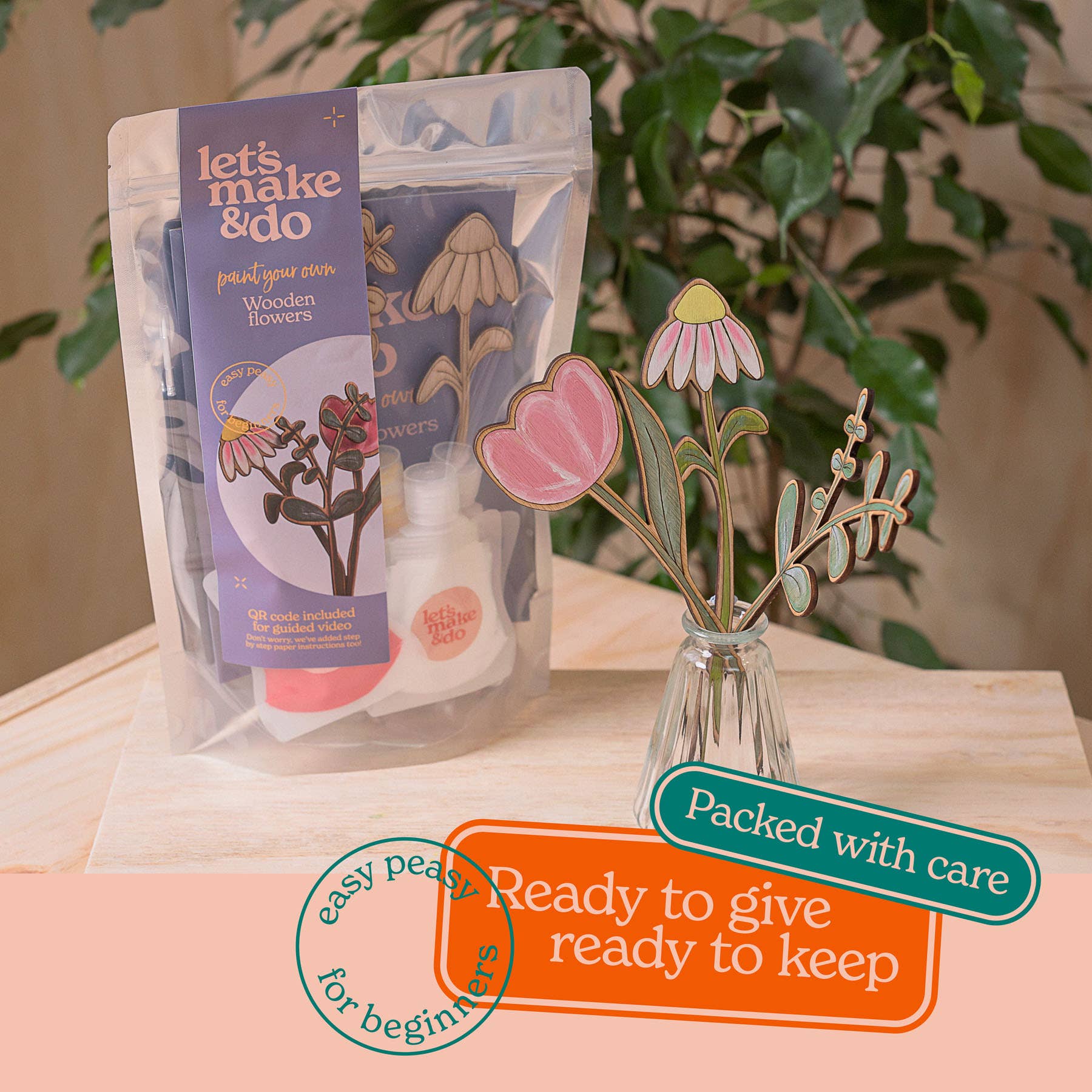 Let's Make & Do – wholesale DIY craft kit – Paint Your Own Wooden Flowers Kit6