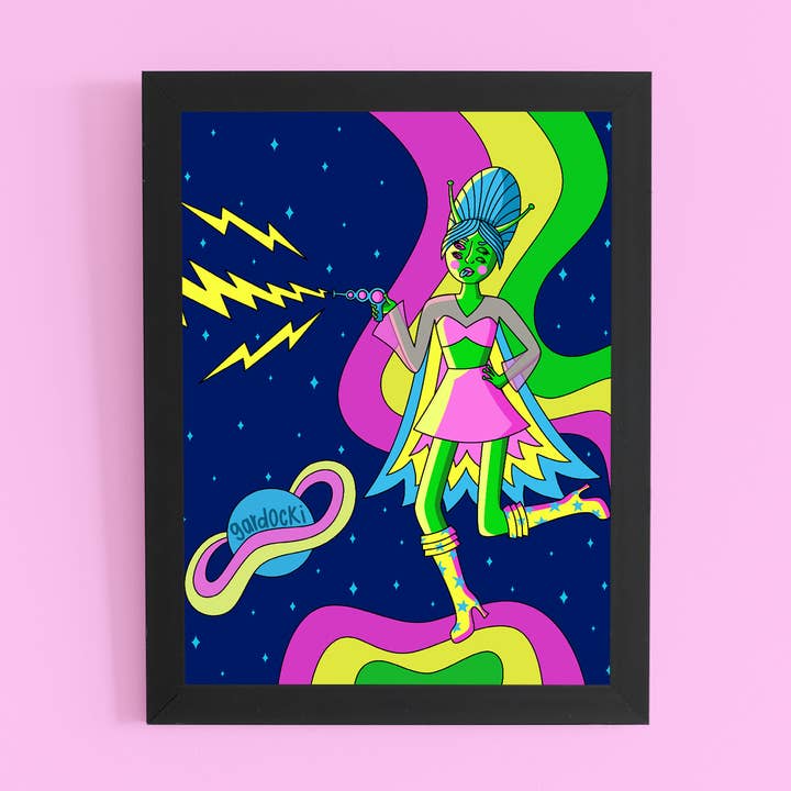 Sassy Invader Alien Girl Kunstdruck für den Großhandel von Brianna Gardocki Art