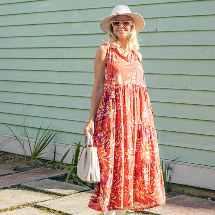 Bree Midi with Ruffle Tiers and Tassel Ties Fall for wholesale by La Mer Luxe