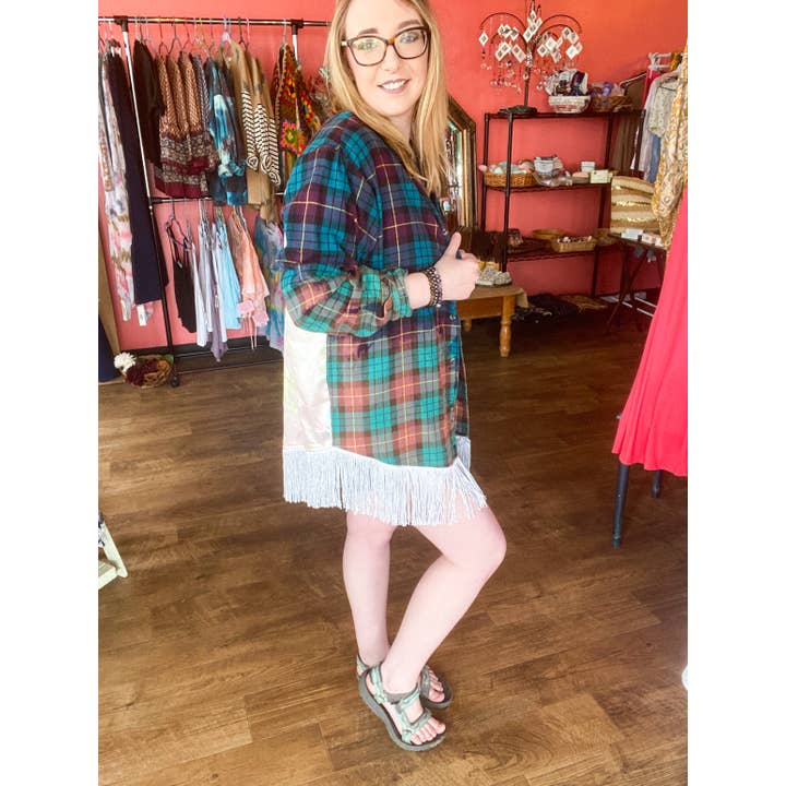 Patchwork Fringe Upcycled One of a Kind Flannel Shirt for wholesale by TimberJune