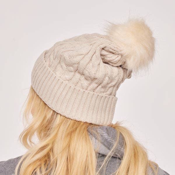 Alba Wholesale - Wholesale Beanie – Women's - Adult Cable Knitted Pom Pom Hat With Faux Fur Lining13
