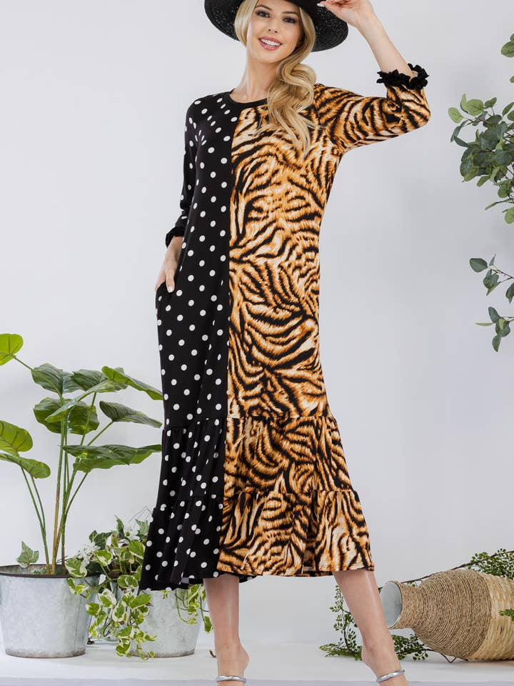 PLUS SIZE AND MISSY POLKA DOT LEOPARD PRINT DRESS -CD43862A for wholesale on Faire