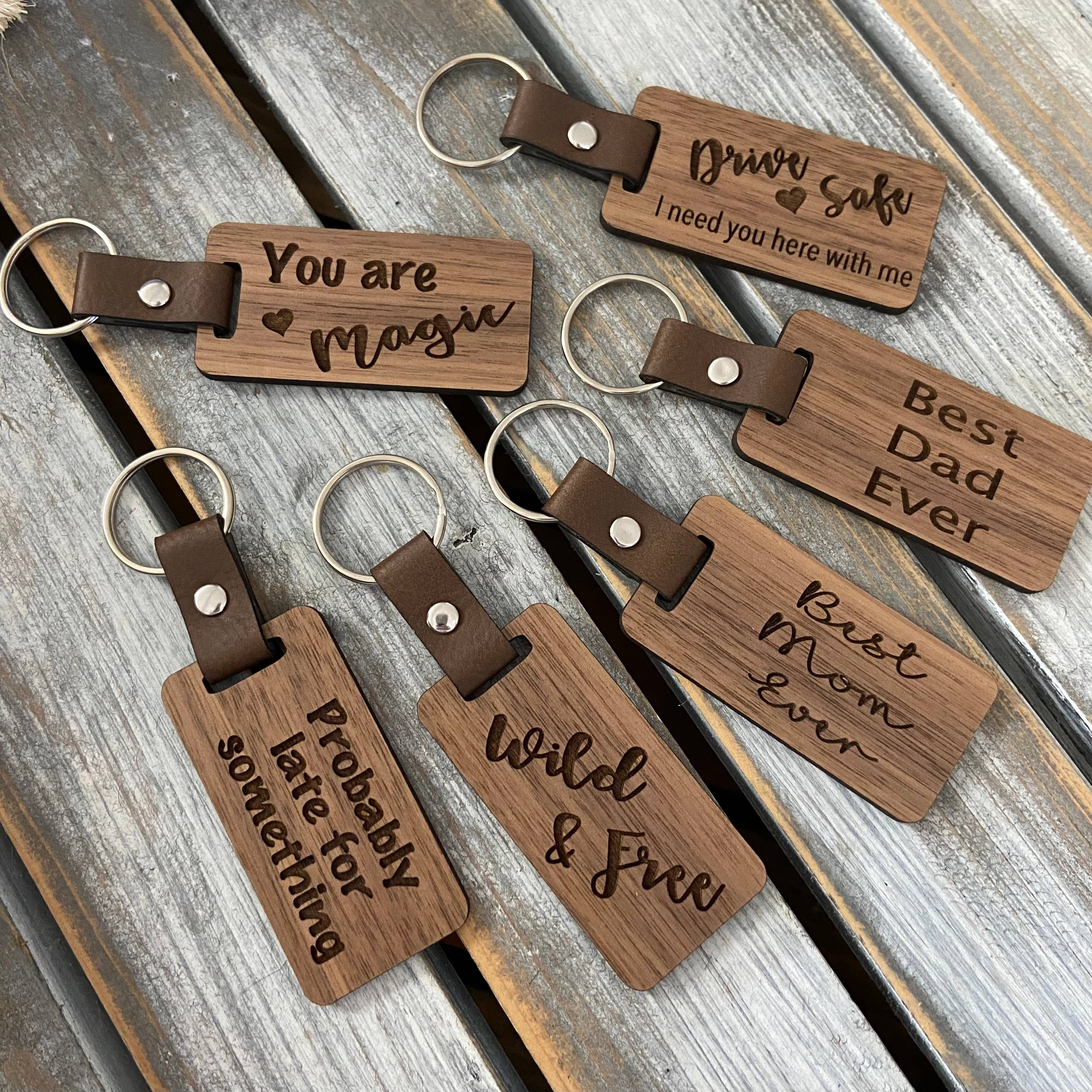 Chickadee Creations - Wholesale Keychain - Unisex - Leather and wood keychains, personalization available2