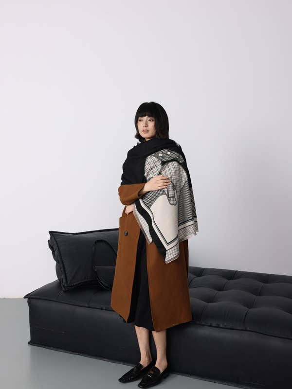 Black / Cream Equus Plaid Reversible Wrap for wholesale by Winding River