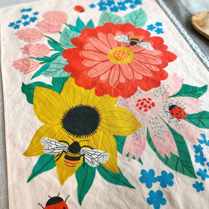 Dream Folk Studio - Wholesale Tea Towel - Bee Garden Linen Cotton Handmade Tea Towel2