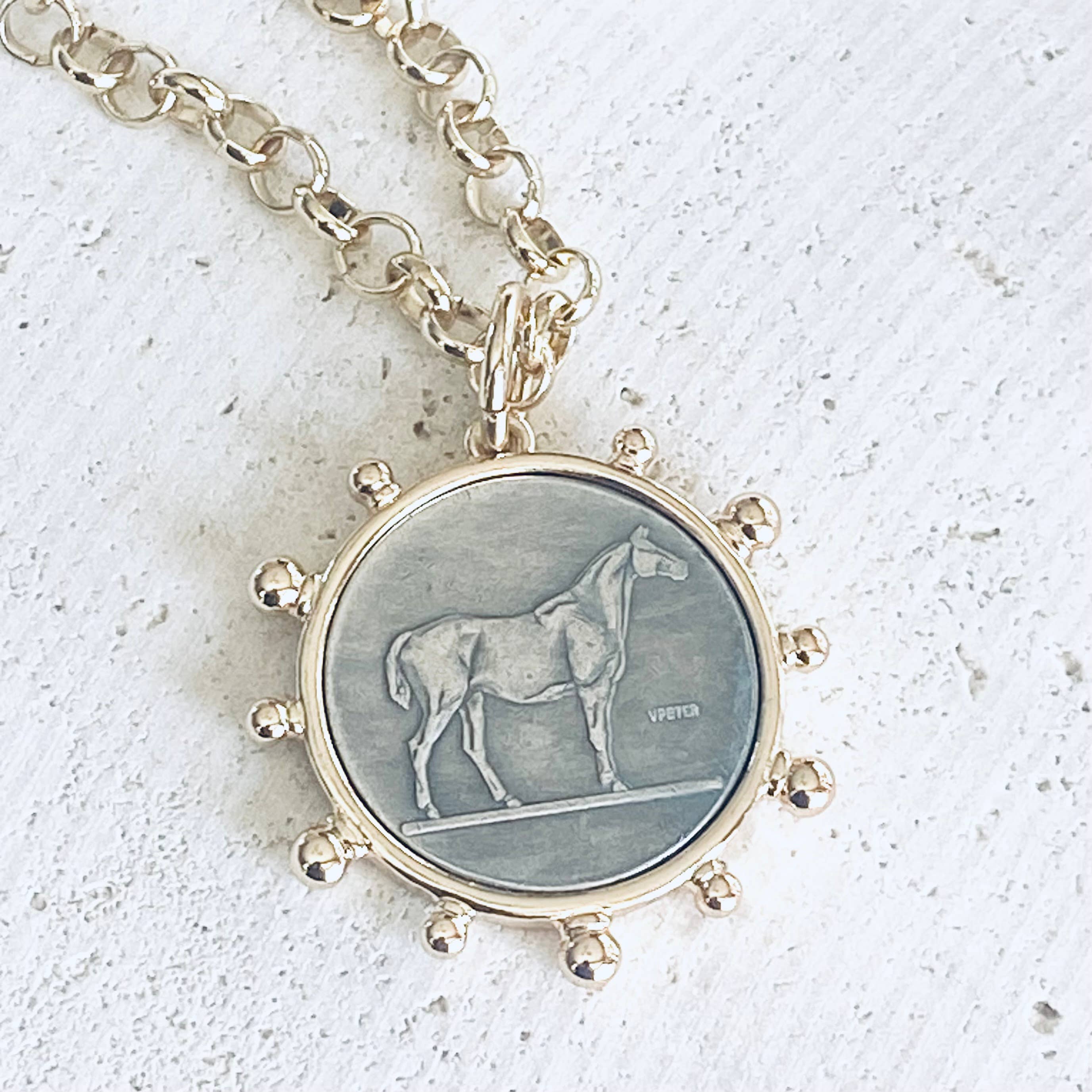 VB&CO Designs Handmade Jewelry - Wholesale Pendant/Charm Necklace - Horse coin necklace western equestrian jewelry derby1
