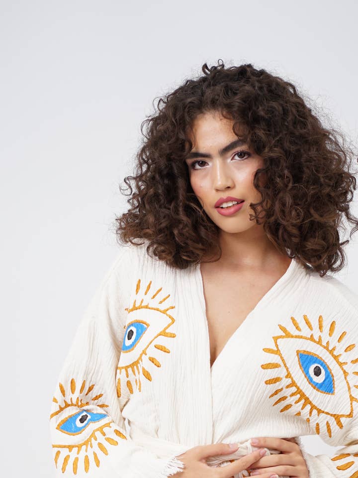 Conjunto de Quimono Evil Eye Boho Festival com Calções Artesanal por atacado de Bodho