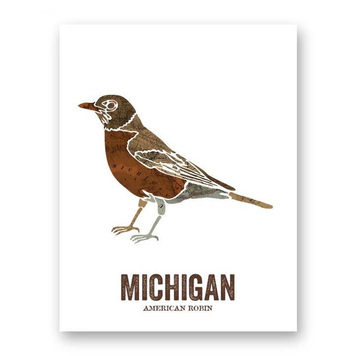 Wooden Pencil Company - Wholesale Art Print - Michigan State Bird Art, Map Prints - American Robin2