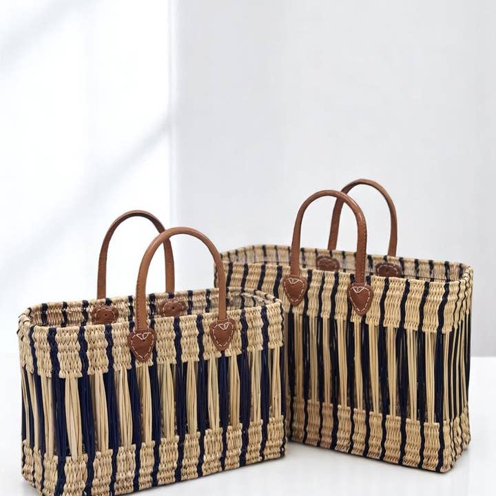 Melecraft - Wholesale Basket - Moroccan Handwoven Straw Tote with Leather Handles