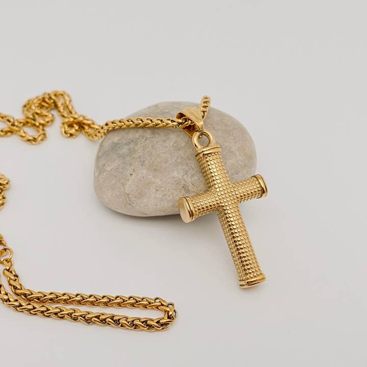 Men's Stainless Steel Golden Dot Cross Necklace - MJ/MNP for wholesale on Faire1