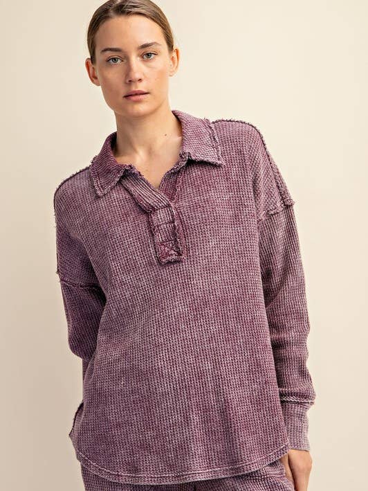 T719837 GEWASCHENES POLO-SWEATSHIRT MIT WAFFELMUSTER für den Großhandel von Sunday Morning