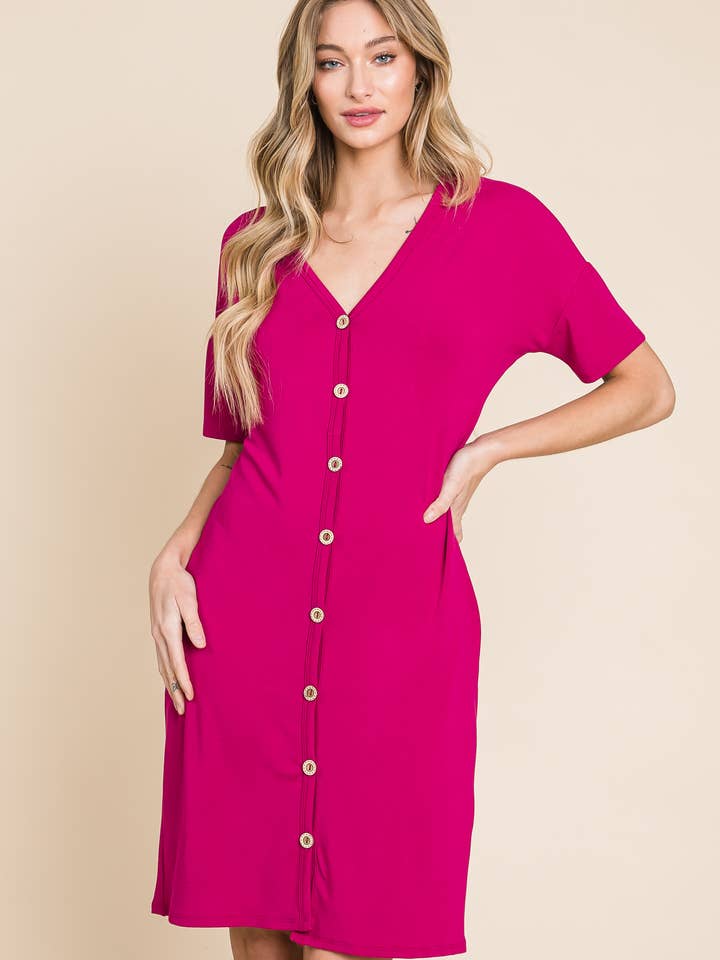 DA1463 SOLID BUTTON-DOWN DRESS for wholesale by BOMBOM